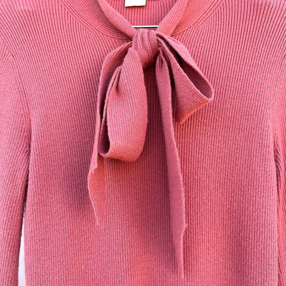 Gal Meets Glam Knit Pink Tie Neck Long Sleeve Sweater Dress Midi Medium Brianna - Picture 9 of 10